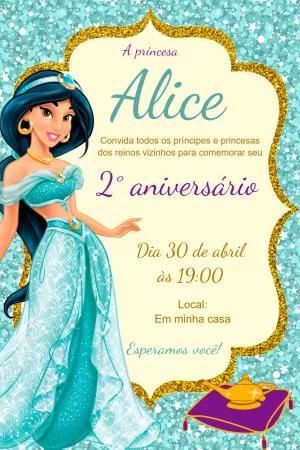Convite Aniversário Princesa Jasmine para Editar Online