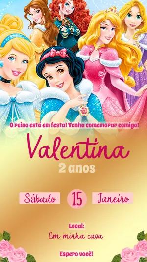 Convite de Aniversário Princesas Disney para Editar Online