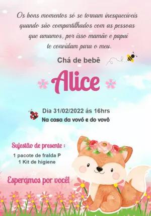 Convite Chá de Bebê Raposinha Fofa para Editar Online