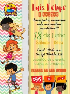Convite Aniversário 3 Palavrinhas para Editar Online