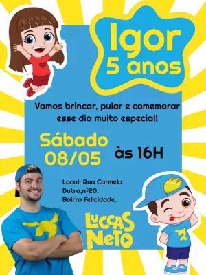 Convite de Aniversário Luccas Neto e Gi para Editar Online