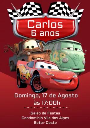 Convite de Aniversário Carros com Personagens para Editar Online