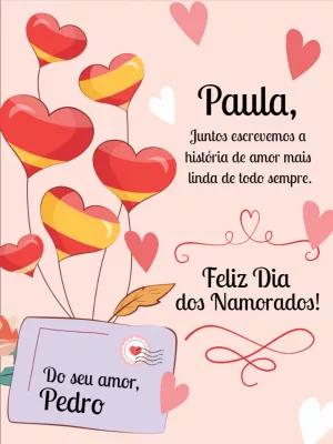 Cartão Dia dos Namorados com Balões de Coração para Editar