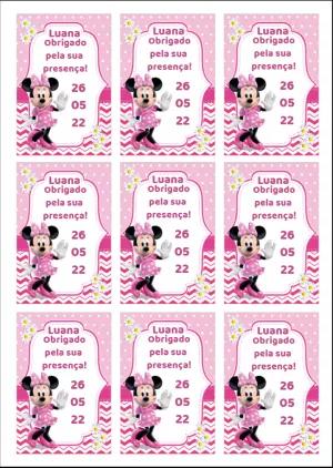 Tag de Aniversário Minnie Rosa para Editar e Imprimir