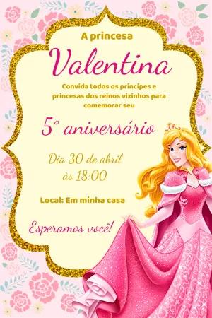 Convite Aniversário Princesa Aurora Bela Adormecida Editável