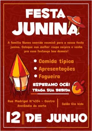 Convite de Festa Junina com Balão e Fogueira para Editar