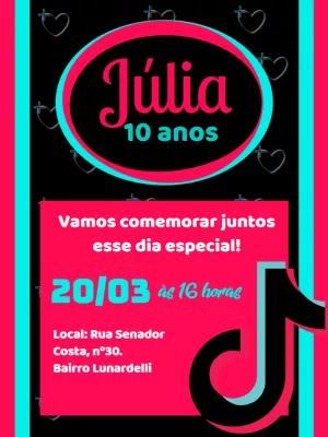 Convite de Aniversário Tik Tok para Editar e Enviar Online