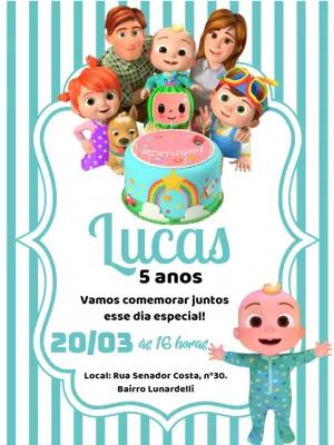 Convite de Aniversário Cocomelon com Personagens para Editar