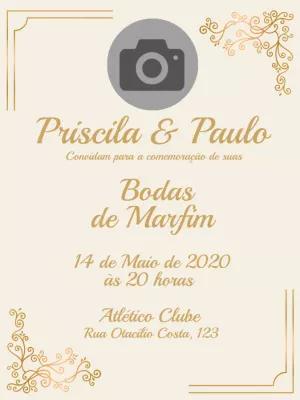 Convite Bodas de Marfim com Foto para Editar Online