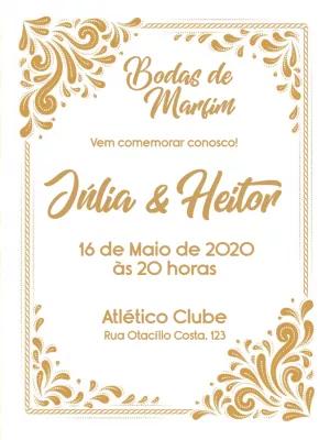 Convite Bodas de Marfim Dourado Elegante para Editar Online
