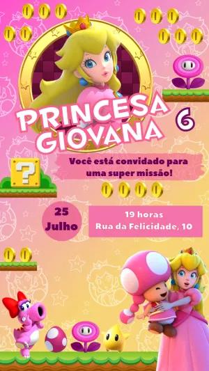 Convite de Aniversário Princesa Peach com Toadette para Editar