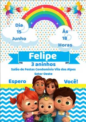 Convite de Aniversário Cocomelon para Editar e Imprimir