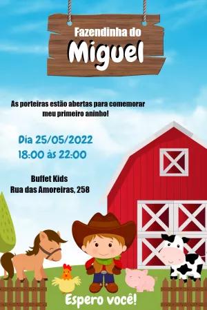 Convite Aniversário Fazendinha com Animais para Editar Online
