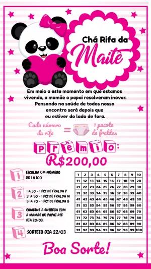 Convite Chá Rifa Panda Menina para Editar Online