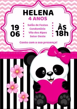 Convite Aniversário Panda Rosa Fofo para Editar Online