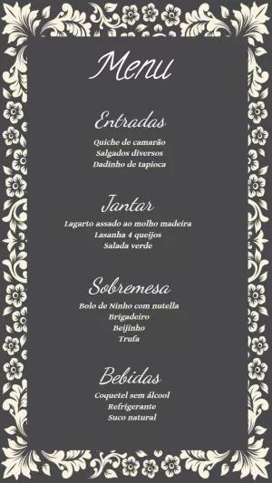 Menu de Casamento Elegante com Flores Bege para Editar Online