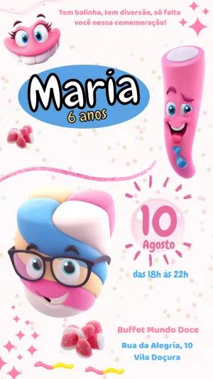 Convite de Aniversário Balas Divertidas para Editar Online