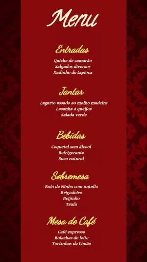 Menu de Casamento Elegante Vermelho para Editar Online