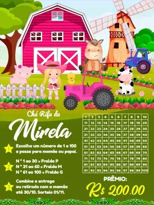 Chá Rifa Fazendinha Menina: Convite Editável para Imprimir