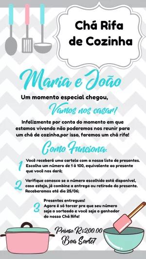 Convite Chá Rifa de Cozinha com Utensílios para Editar Online