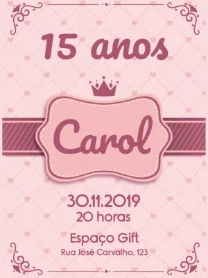 Convite de 15 Anos Princesa Rosa para Editar Online