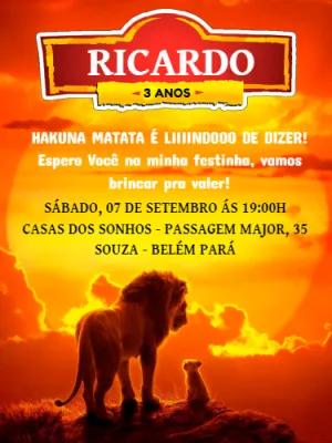 Convite de Aniversário Rei Leão com Simba para Editar Online