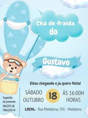 Convite Chá de Fralda Ursinho Baloeiro para Editar Online