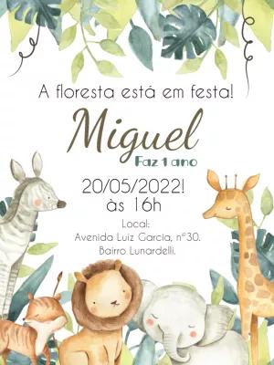 Convite de Aniversário Safari Aquarela para Editar Online