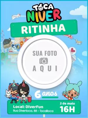 Convite Aniversário Toca Life com Foto para Editar Online