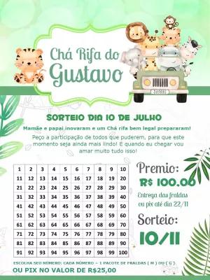 Convite Chá Rifa Safari com Animais para Editar Online