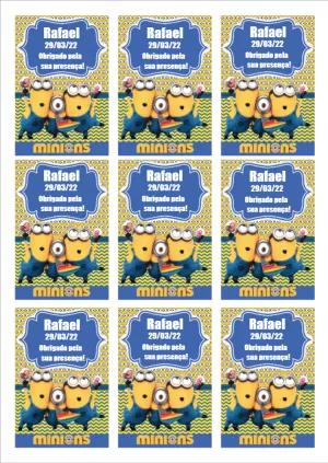 Tag de Agradecimento Aniversário Minions para Editar Online