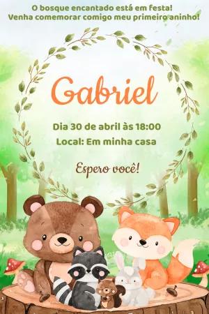 Convite Aniversário Animais do Bosque para Editar Online