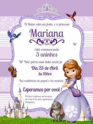 Convite Aniversário Princesa Sofia para Editar Online