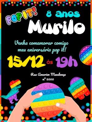 Convite de Aniversário Pop It Fidget Toys para Editar Online