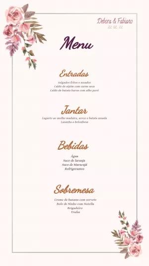 Menu de Casamento Floral Aquarela Editável Online