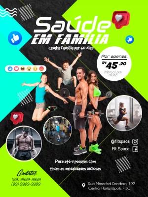 Flyer Editável de Academia: Promoção Saúde em Família