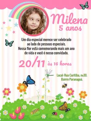 Convite Aniversário Jardim Encantado com Foto para Editar