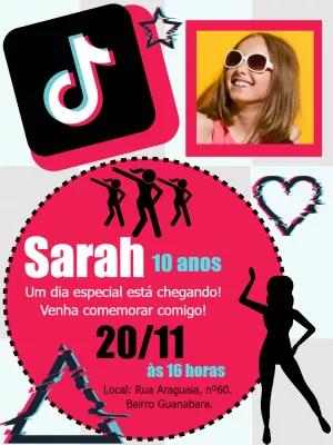 Convite de Aniversário Tik Tok com Foto para Editar Online