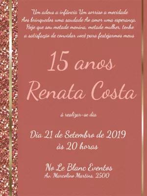 Convite de 15 anos Rosê Gold com Glitter para Editar Online