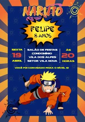 Convite de Aniversário Naruto com Personagem para Editar Online