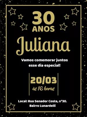 Convite de Aniversário Estrelas Douradas para Editar Online