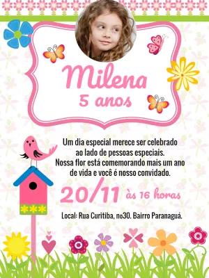 Convite Aniversário Jardim Encantado com Foto para Editar Online
