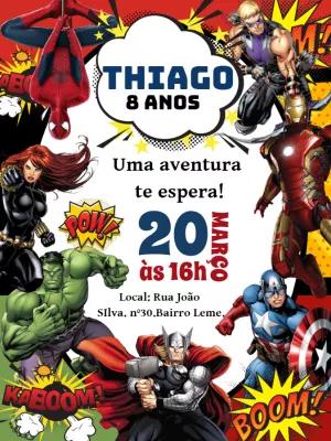 Convite de Aniversário Vingadores Editável Online para Imprimir