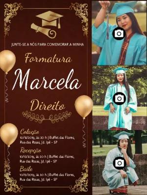 Convite de Formatura em Direito com Fotos para Editar Online