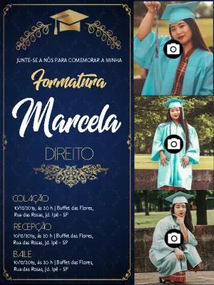 Convite de Formatura em Direito com Fotos para Editar Online