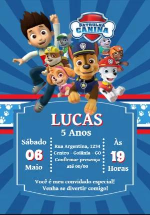 Convite Aniversário Patrulha Canina com Personagens para Editar