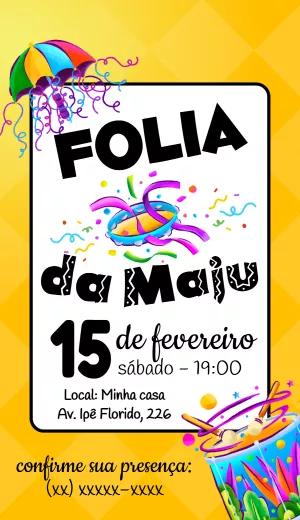 Convite de Carnaval Folia Colorida para Editar Online