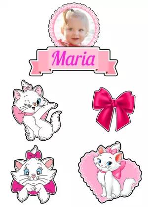 Topo de Bolo Gatinha Marie com Foto para Editar Online