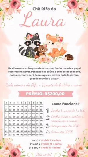 Convite Chá Rifa Bosque Encantado com Animais para Editar