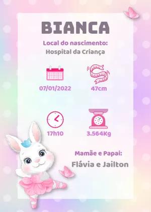 Quadro Nascimento Coelhinha Bailarina para Editar Online